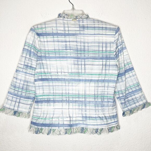 St. John Vintage Ruffle Striped Plaid Ruffle Blazer Jacket Blue Old Money - Picture 8 of 14